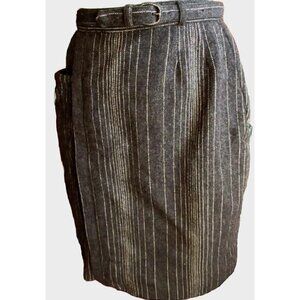 Vintage 1950's Womens Skirt 24" MAYFAIR CHARCOAL GREY PINSTRIPE WOOL BELTED MCM